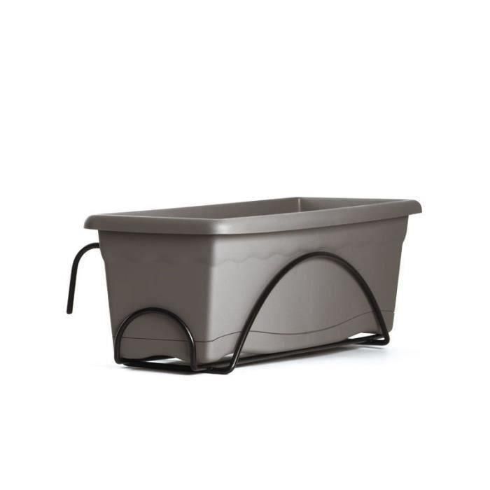 PLASTIKEN Jardiniere 40x20 Cm + Bandeja + Soporte para balcón Colección TERRA - Taupe PLASTIKEN Jardiniere 40x20 Cm + Bandeja + Soporte para balcón Colección TERRA - Taupe