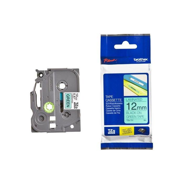 BROTHER Cinta laminada verde/ negro 12mm