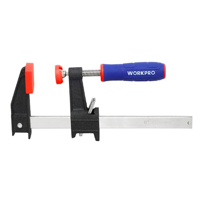 Workpro Sargento de Apriete con Émbolo 60 cm, Barra de Acero, Liberación Rápida, Mango Ergonómico de Goma, 2 Almohadillas 1