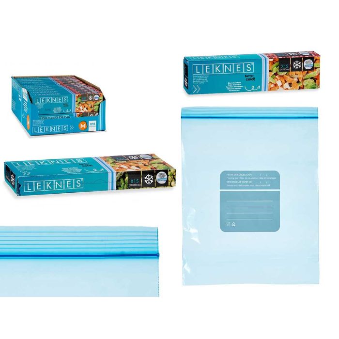 Leknes Bolsas de Congelación con Zip 15 Unidades, Medianas 25x30 cm, Polietileno Alimentario, Aptas para Frigorífico y Congelador (18 Unidades)