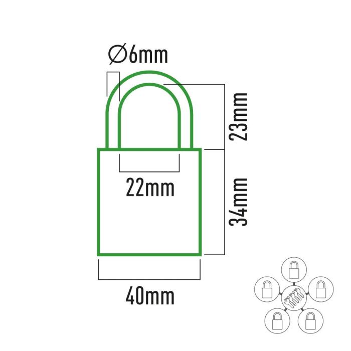 Pack 5 candados de latón arco normal 5 llaves iguales 40 mm 2