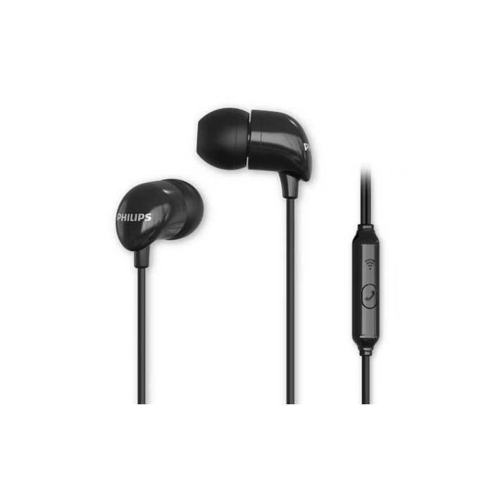 Philips TAE1126BK Auriculares In-ear con Micrófono y Mando Llamadas - Jack 3.5mm, Controladores 10mm, Graves Potentes, 3 Tapones, Negros