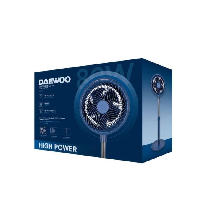 Daewoo Ventilador de Pared o Sobremesa High Speed 80W, 10 Pulgadas/25cm, Base Redonda, Color Azul