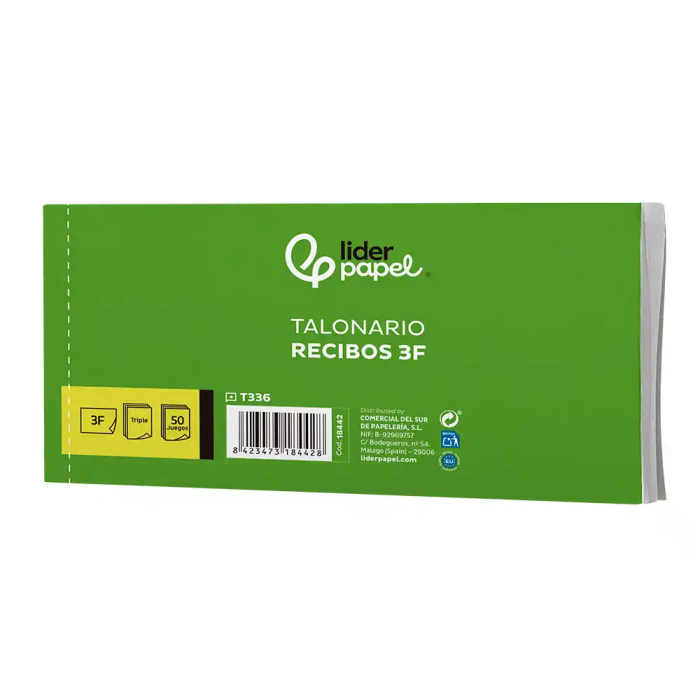 Liderpapel Talonario Recibos 3/fº Apaisado Original con Matriz y 2 Copias 3