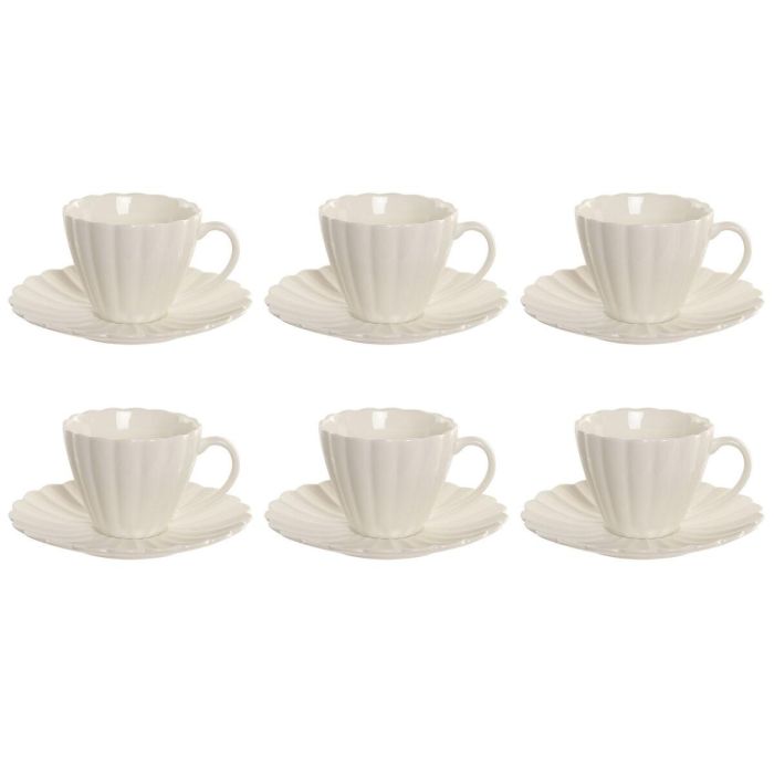 DKD Home Decor Set de 6 Tazas de Café Blancas de Porcelana 150ml - 8 x 7 x 10.5 cm