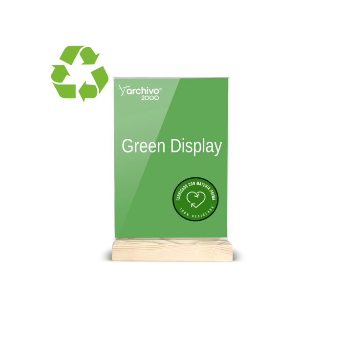 Archivo 2000 Expositor Sobremesa Doble Cara A5 Vertical Metacrilato Reciclado Base Madera Cristal Transparente 240x150x40 mm 3