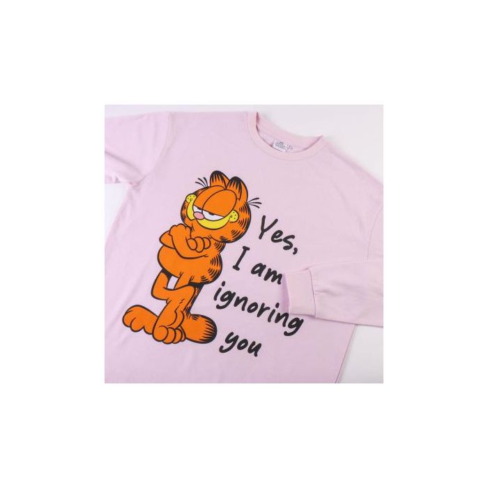 Pijama Largo Cotton Brushed Garfield Rosa Claro 2