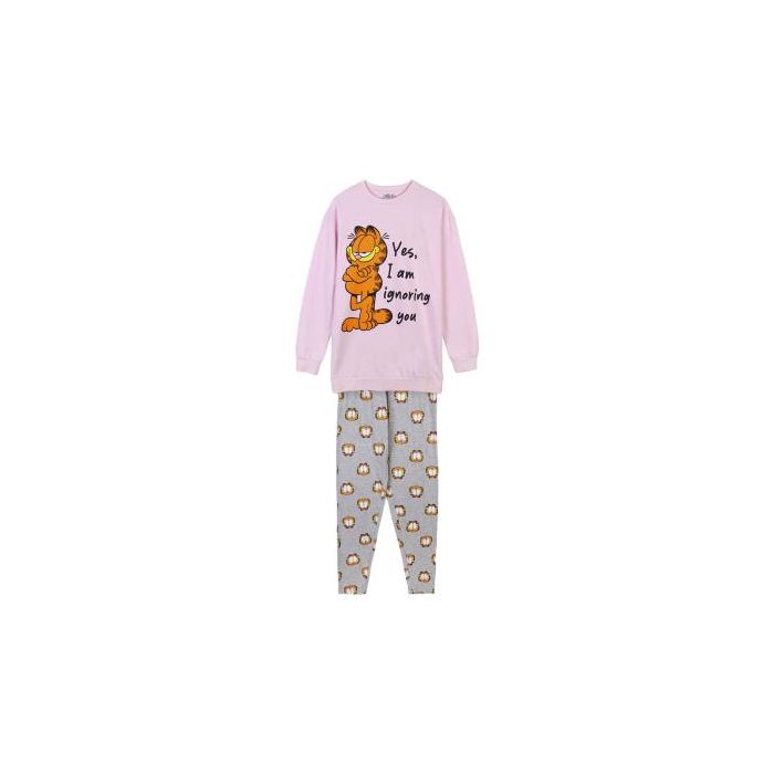 Pijama Largo Cotton Brushed Garfield Rosa Claro 0