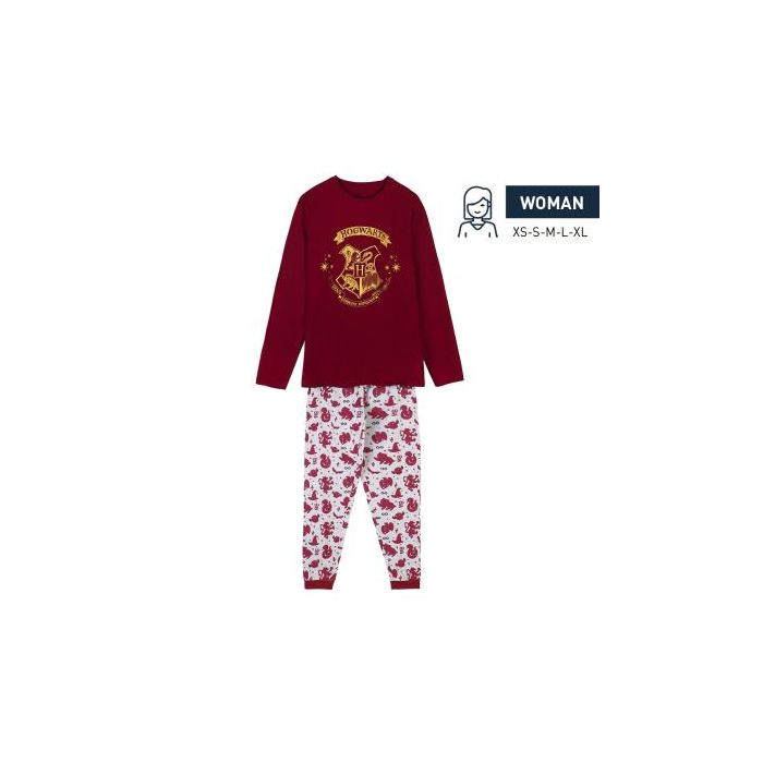 Pijama Largo Single Jersey Harry Potter Rojo Oscuro