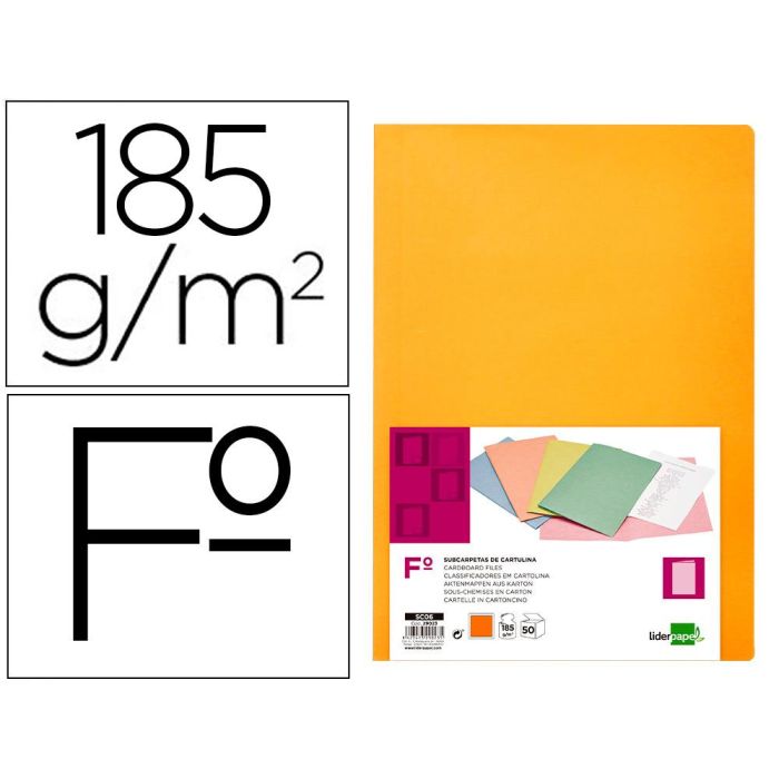 Subcarpeta Liderpapel Folio Naranja Intenso 180 gr-M2 50 unidades