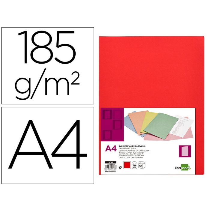 Subcarpeta Liderpapel Din A4 Rojo Intenso 180 gr-M2 50 unidades