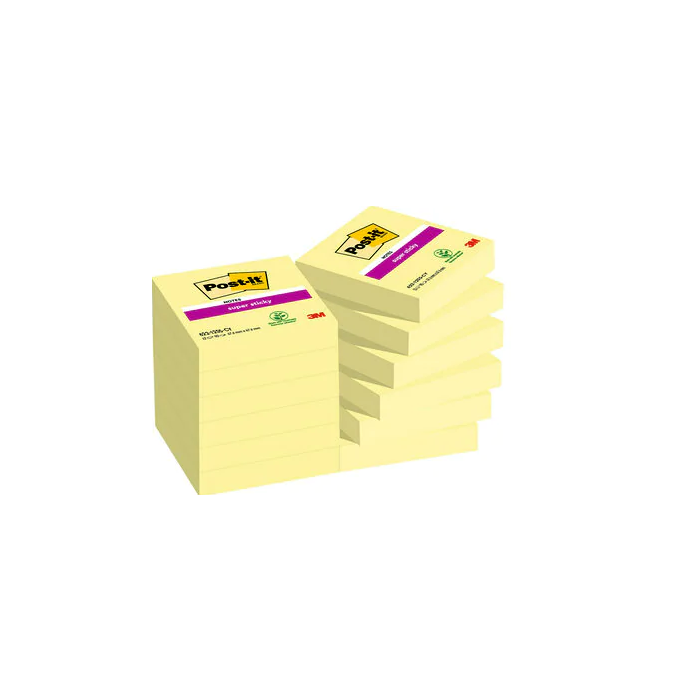 Pack 12 Blocs 90 Hojas Notas Adhesivas 47,6X47,6Mm Super Sticky Canary Yellow Caja Cartón 622-12Sscy-Eu Post-It 7100290190