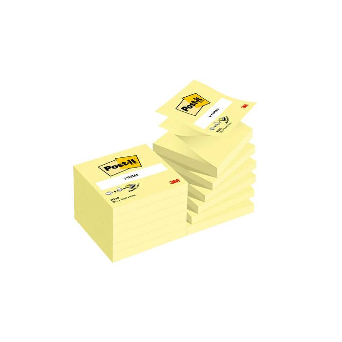 Pack 12 Blocs 100 Hojas Z-Notes Adhesivas 76X76Mm Canary Yellow Caja Cartón R-330-Cy Post-It 7100290167