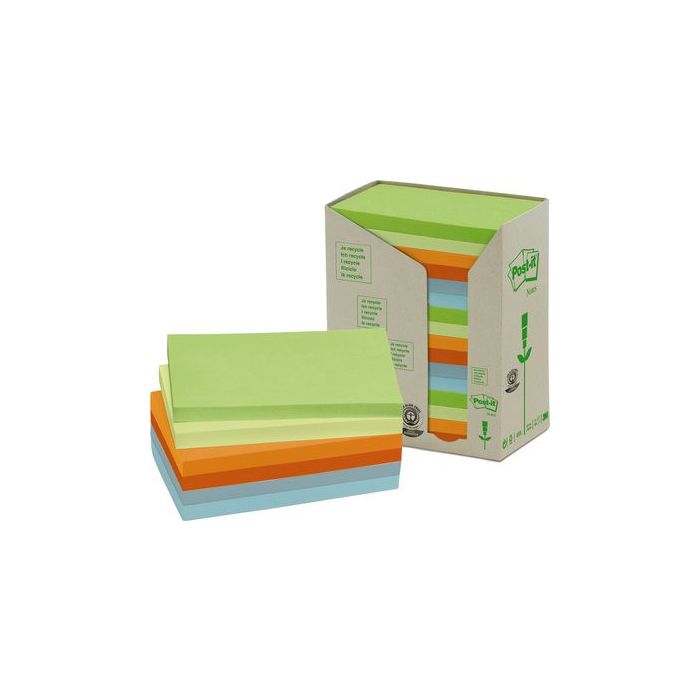 Pack 16 Blocs 100 Hojas Notas Recicladas Adhesivas 76X127Mm Colores Surtidos Pastel 655-1Rpt Post-It 7100259665 1