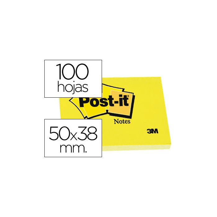 Pack 12 Blocs 100 Hojas Notas Adhesivas 38X51Mm Canary Yellow sin Encelofanado Individual 653-E Post-It 7100290163