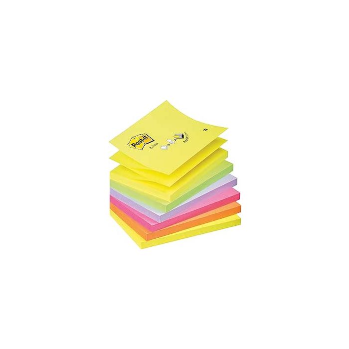 Pack 12 Blocs 100 Hojas Z-Notes Adhesivas 76X76Mm Colores Surtidos Flúor R330-Nr Post-It 7100290154