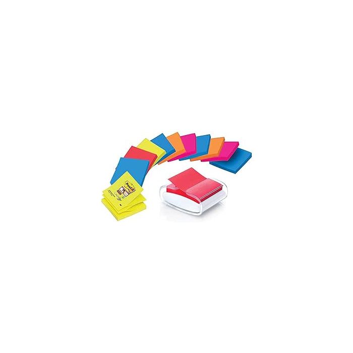 Pack Dispensador Blanco Pro + 12 Blocs 90 Hojas Z-Notes 76X76Mm Super Sticky Colores Variados Pro-W-1Sscol-R330 Post-It 7100039361