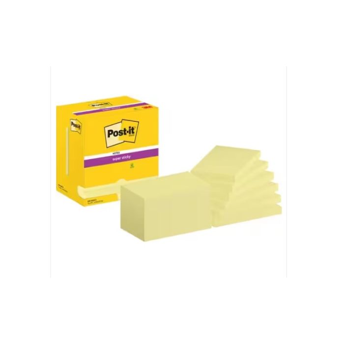 Pack 12 Blocs 90 Hojas Notas Adhesivas 76X127Mm Super Sticky Canary Yellow Caja Cartón 655-12Sscy-Eu Post-It 7100290175