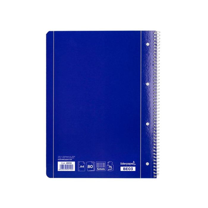 Cuaderno Espiral Liderpapel A4 Micro Serie Azul Tapa Blanda 80H 80 gr Cuadro5 mm Con Margen 4 Taladros Azul 5 unidades 3