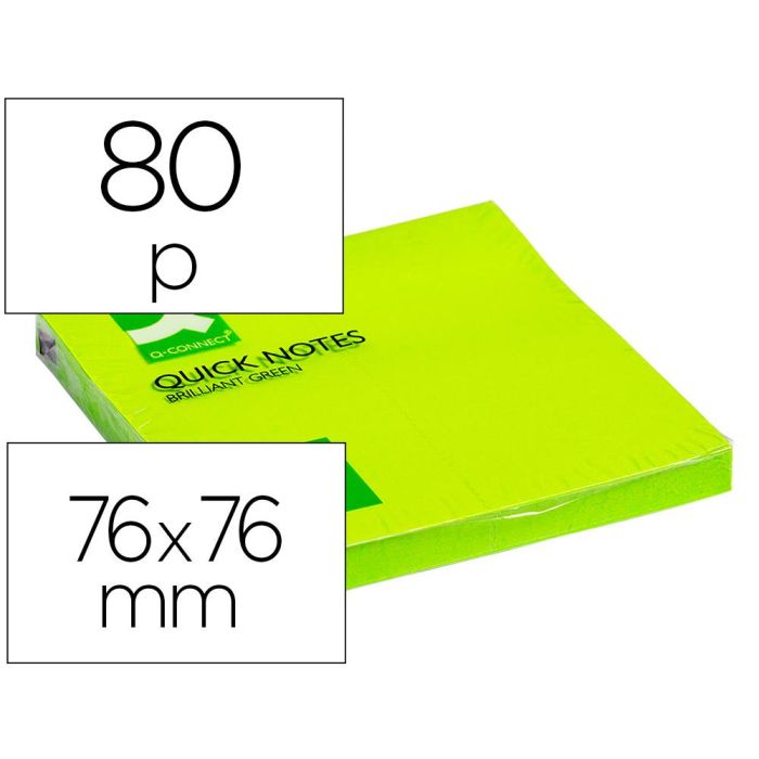 Bloc De Notas Adhesivas Quita Y Pon Q-Connect 76x76 mm Verde Neon 80 Hojas 6 unidades