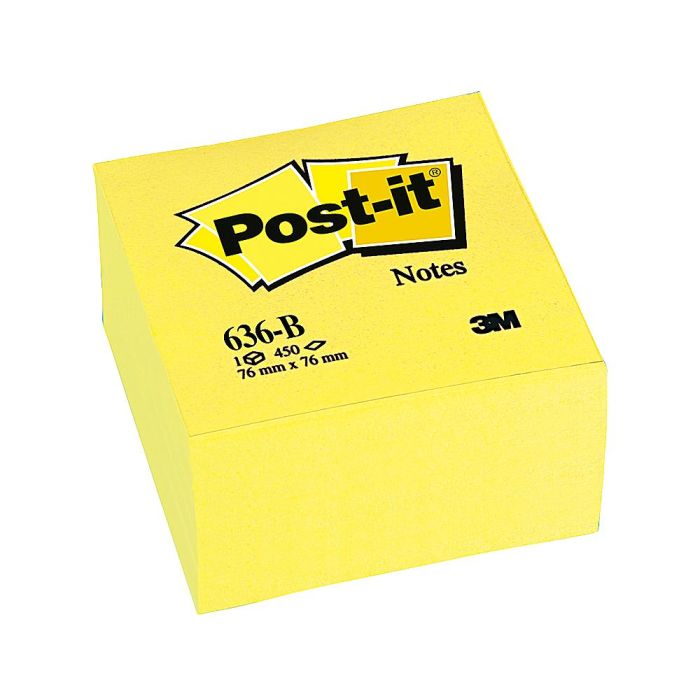 Bloc De Notas Adhesivas Quita Y Pon Post-It 76x76X45 mm Cubo Color Amarillo 450 Hojas 1