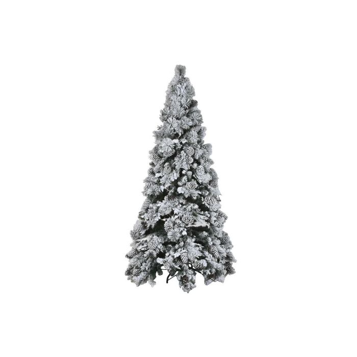 DKD Home Decor Árbol de Navidad Artificial Alpina Blanco PVC con Luz Cálida LED, Piñas, 1312 Ramas y 240 cm Alto 1