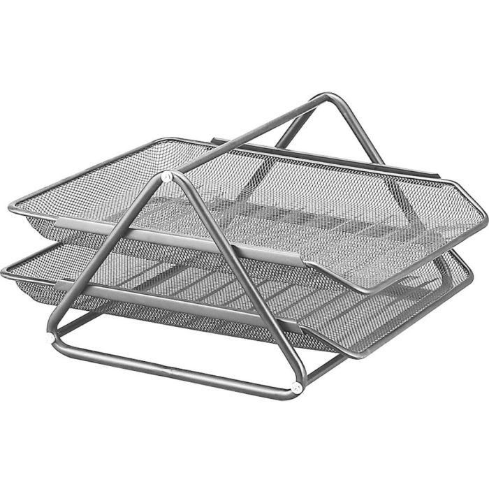 Bandeja Sobremesa Metalica Q-Connect Rejilla Gxa100 Plata 2 Bandejas Movibles 300x185x350 mm