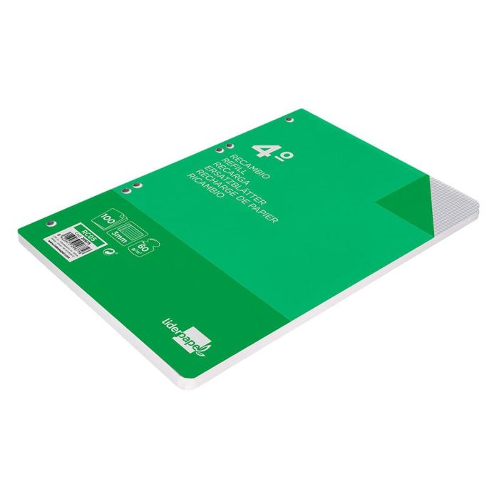 Recambio Liderpapel Cuarto 100 Hojas 60 gr-M2 Cuadro 3 mm Con Margen 6 Taladros 2