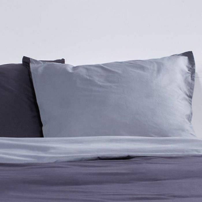Today Juego de Cama 100% Algodón 57 hilos/cm² 240x260 cm Bicolor Gris Noa con 2 Fundas Almohada 65x65 cm 1
