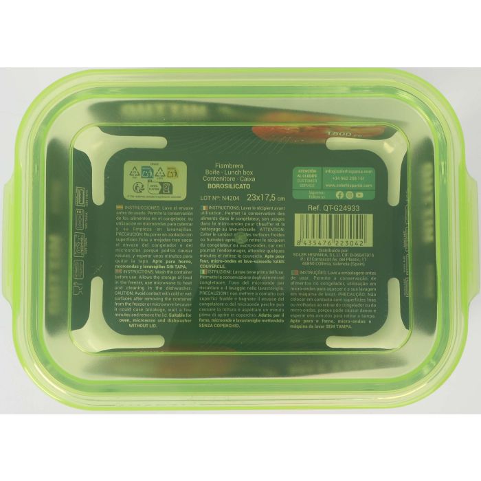 Fiambrera rectangular con tapa verde 23x17.5 cm Quttin (6 Unidades) 3 Fiambrera rectangular con tapa verde 23x17.5 cm Quttin (6 Unidades) 3
