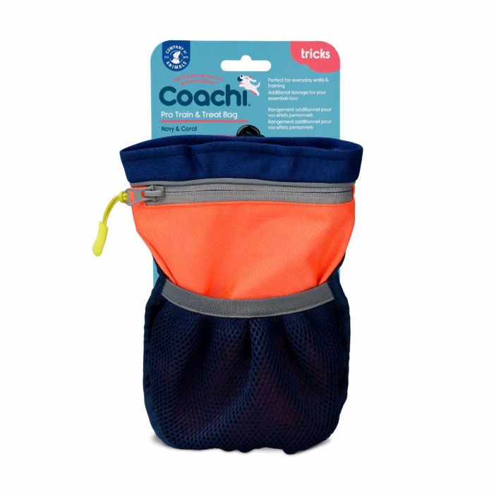 Coachi Pro Train & Treat Bag - Bolsa de Recompensas Grande para Adiestramiento y Paseo Perros Azul-Coral con Cierre Magnético y Bolsillo