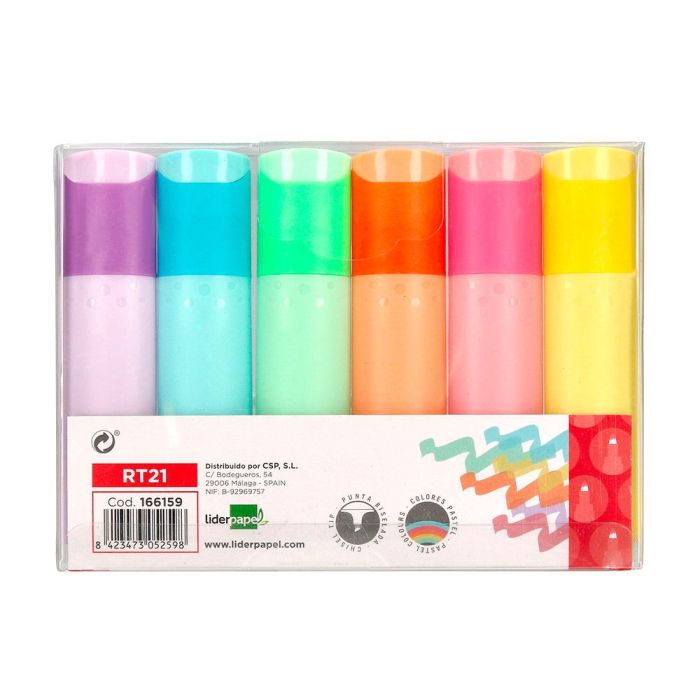 Rotulador Liderpapel Fluorescente Pastel Punta Biselada Estuche De 6 Unidades Colores Surtidos 3