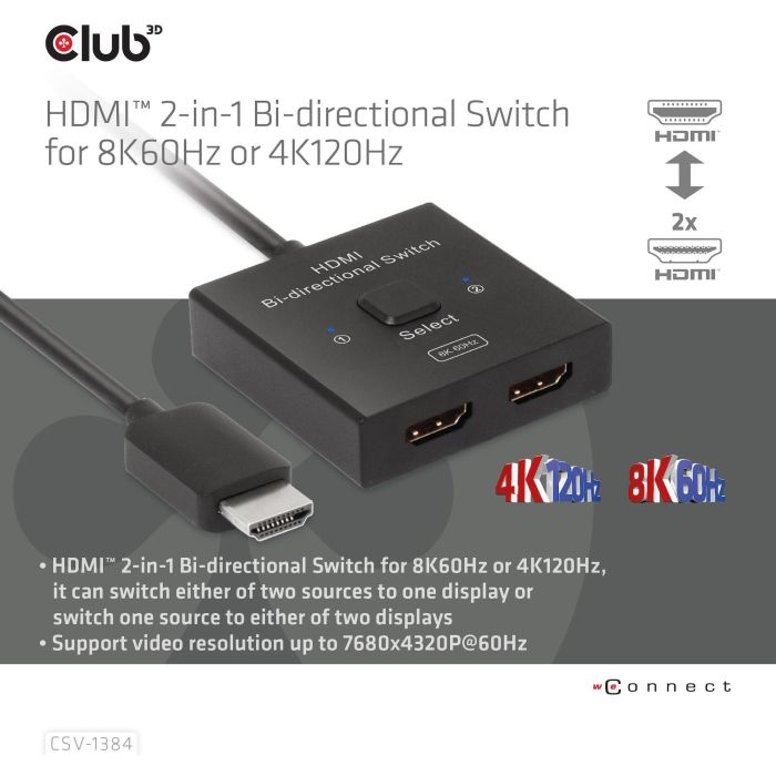 Club3D HDMI Switch Bidireccional 8K60Hz/4K120Hz UHD CSV-1384 9