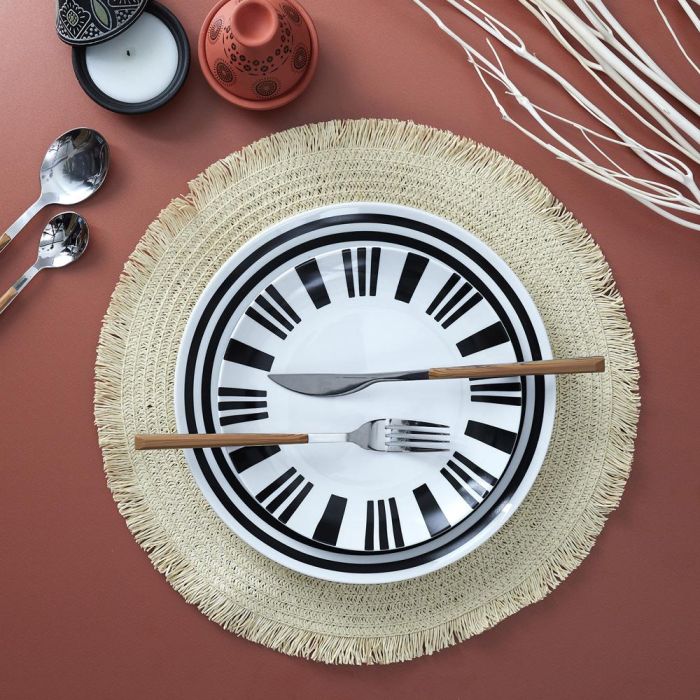 Home Deco Factory Individual Natural Beige Trenzado con Flequillo Diámetro 38 cm 1