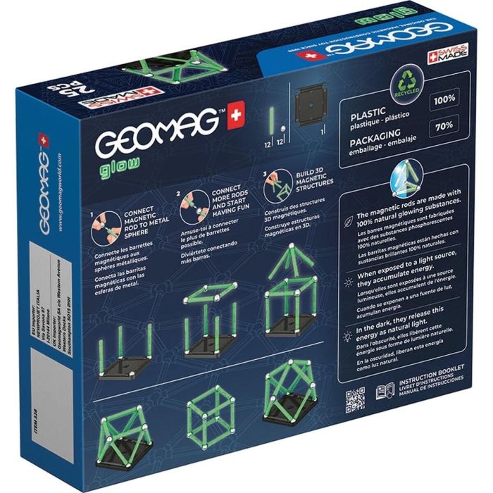 Geomag Ecofriendly 25 uds Glow Construcciones 2D 3D Brillan Oscuridad Barras Esferas Base Plástico Reciclado 2
