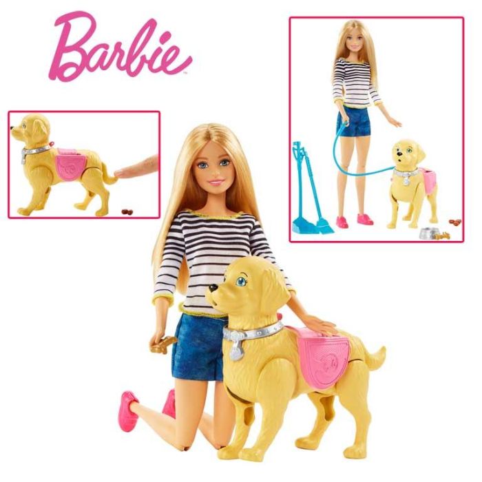 Barbie DWJ68 Barbie y Su Perrito Popo Muñeca con Perrito que Anda y Hace Sus Necesidades Accesorios +3 Años