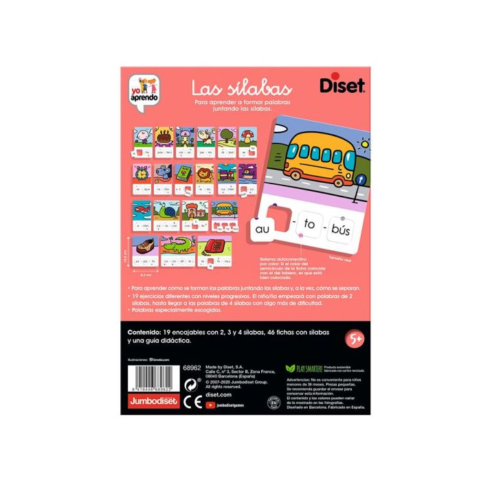 DISET Las Silabas 68962 - Juego Educativo de 19 Encajables para Aprender a Formar Palabras por Silabas, +3 Anos, Idioma Espanol