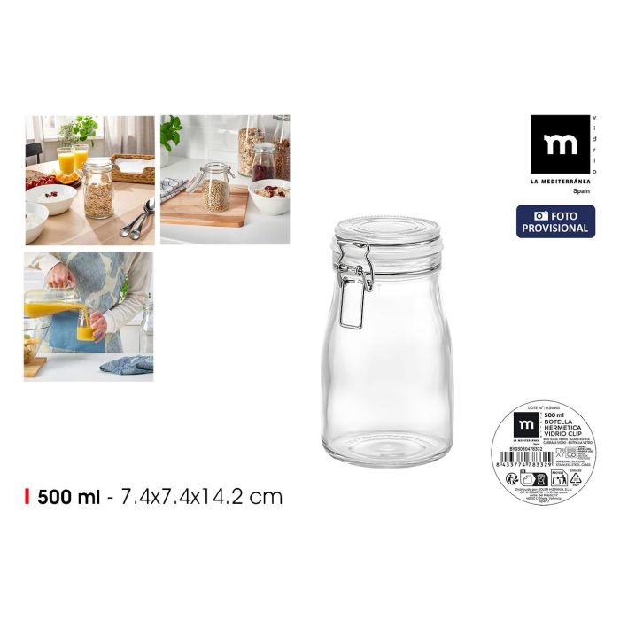 Botella Hermética de Vidrio con Cierre Clip 500 ml - La Mediterran by Inde (12 Unidades) Botella Hermética de Vidrio con Cierre Clip 500 ml - La Mediterran by Inde (12 Unidades)