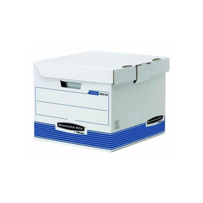 Fellowes Contenedor de Archivo con Tapa Fija Azul-Blanco, Sistema FastFold, Cartón Reciclado, Capacidad para 4 Cajas de 80mm