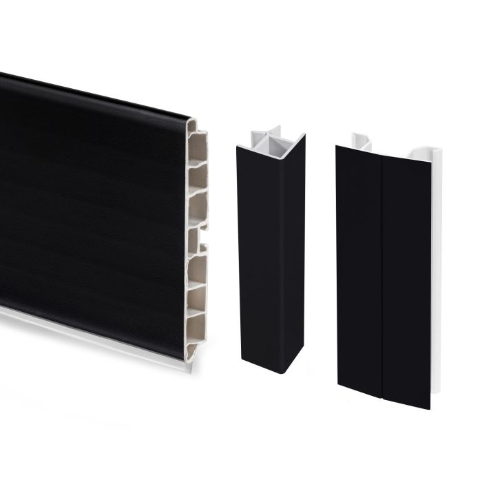 Emuca Lote de 2 zócalos para cocina Plasline con accesorios de unión, altura 100mm, 2 barras de lognitud 2.35m, Plástico, Negro 1 Emuca Lote de 2 zócalos para cocina Plasline con accesorios de unión, altura 100mm, 2 barras de lognitud 2.35m, Plástico, Negro 1