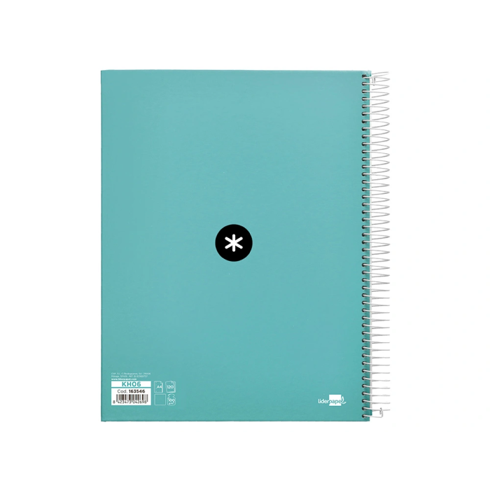 Antartik Cuaderno espiral A4, 120 hojas, 90 gr, liso, 5 bandas, 4 taladros, color menta 2