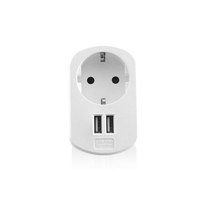Ewent EW1211 Cargador USB 2 Puertos 155W con Toma de Corriente Integrada para Tablets y Smartphones