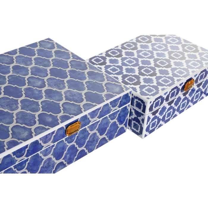 DKD Home Decor Joyero Mediterraneo de Madera, Mosaico Azul y Azul Marino, Organizador de Joyas 20x24x8 cm (Set de 2) 1