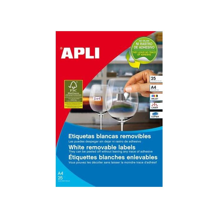 Apli Etiquetas Removibles 36,8x23,8 mm Blanco, 100 Hojas (5.500 Etiquetas), Compatibles con Inkjet y Láser