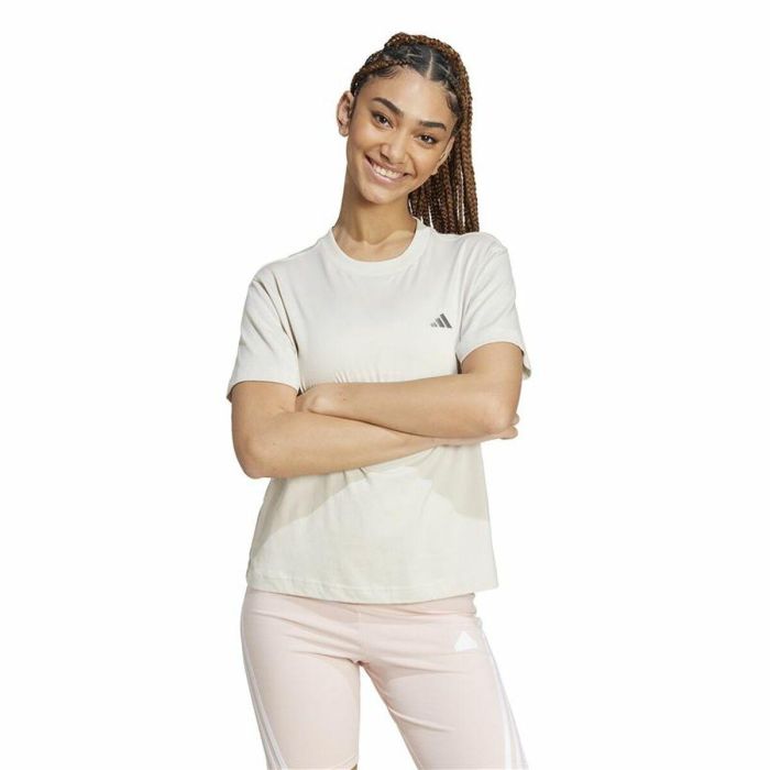 Camiseta de Manga Corta Mujer Adidas Essentials Small Logo Blanco Beige 4