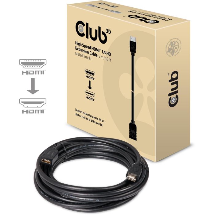 Club3D Cable Extensión HDMI 1.4 Alta Velocidad, Macho/Hembra, 5 metros, Soporte 3D, Negro 1