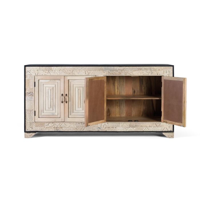 Giner y Colomer Aparador de Madera de Mango con 4 Puertas Talla 2 195 cm 2