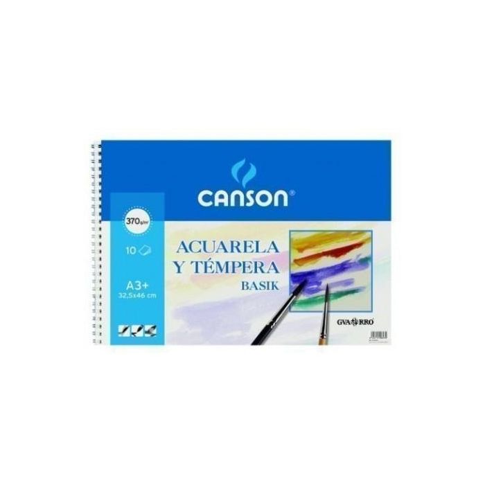 Canson Bloc Acuarela y Témpera Basik Espiral, 10 Hojas 370 gr, 32.5x46 cm