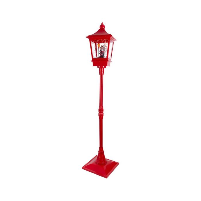 Lumineo Farola de Navidad Papá Noel Iluminada, 10 LEDs Luz Cálida, Efecto Nieve, Interior, 37,5 x 37,5 x 185 cm