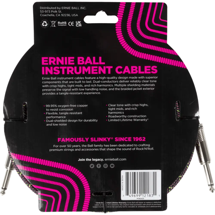 Ernieball Cable de Instrumento Trenzado Jack-Jack SS 5,5 M - Purple Python 1